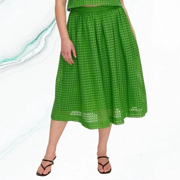 Kate Spade Vibrant Green A-Line Skirt Eyelet 💚🍃 - Picture 5 of 13